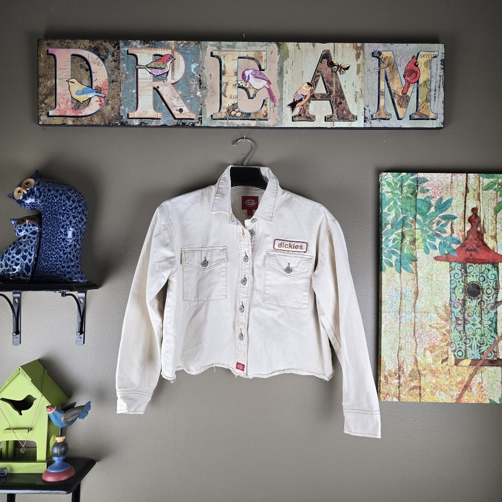 Dickies Cream Cropped Jean Jacket Medium